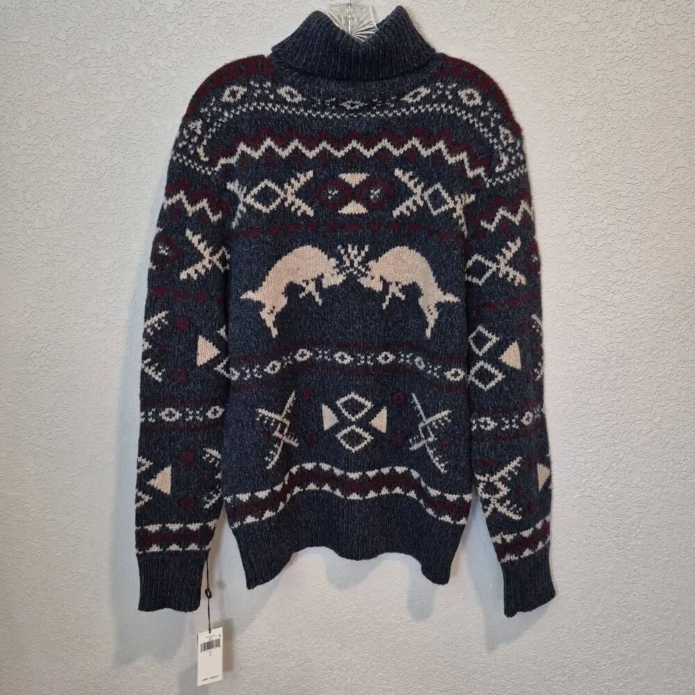 Polo by Ralph Lauren Men's Blue Fair Isle-Knit Wool Cashmere Sweater Size L